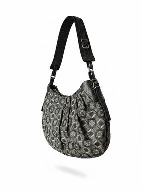 Cobo Internazionale Black Silver Handbag Y2K Vintage Leather Canvas Shoulder Bag